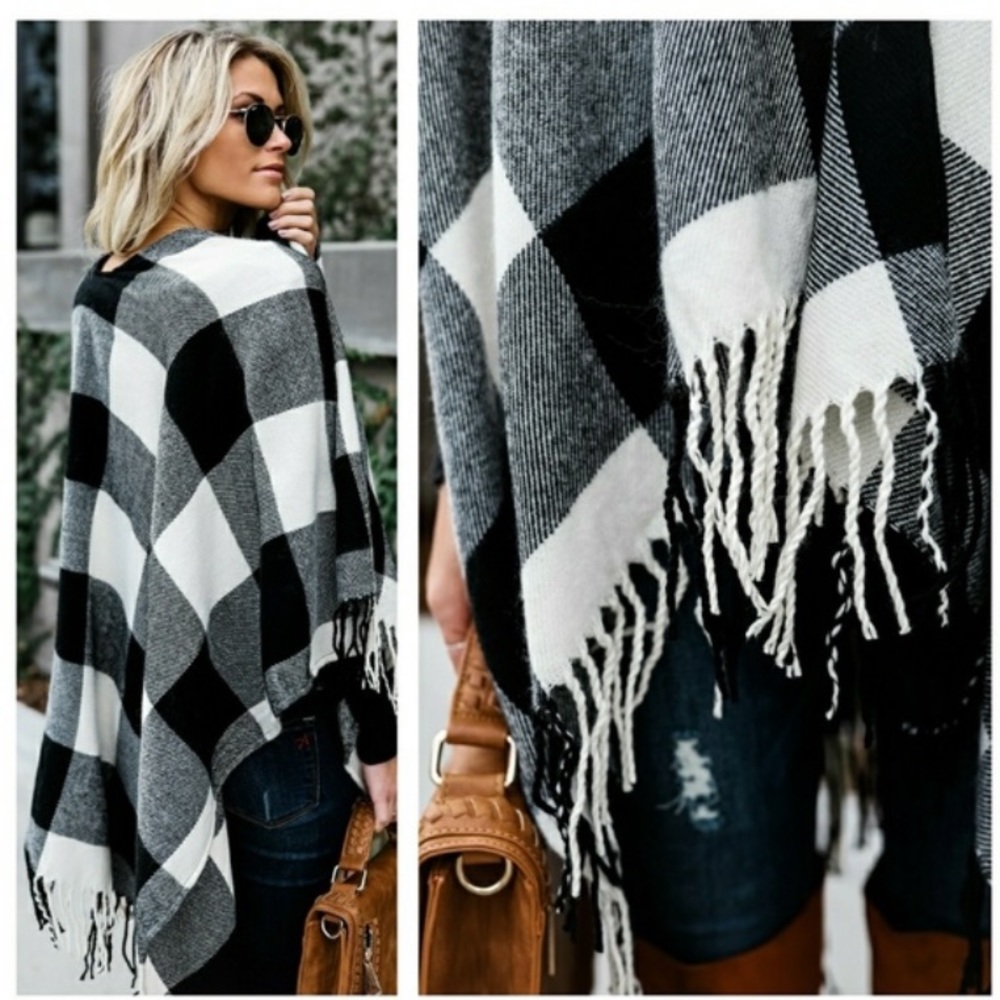 Sample Sale 5 Star Rated πNew Cozy Chic Plaid Fringe Poncho - Picture 5 of 10